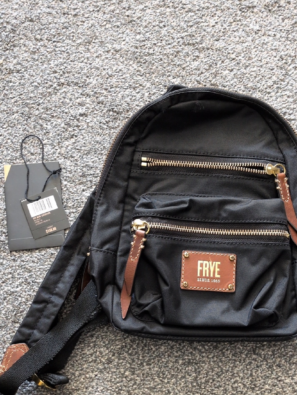 FRYE Black Backpack with Brown Leather Trim